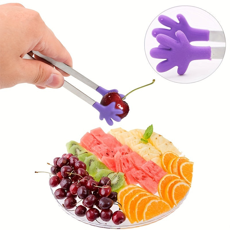 3 Piezas, Pinzas Para Alimentos De Acero Inoxidable Con Diseño Creativo De Palma De Silicona, Mini Pinzas Para Servir Para Ensalada, Hielo, Azúcar, Bocadillos, Antideslizantes, Aptas Para Niños, Multicolor