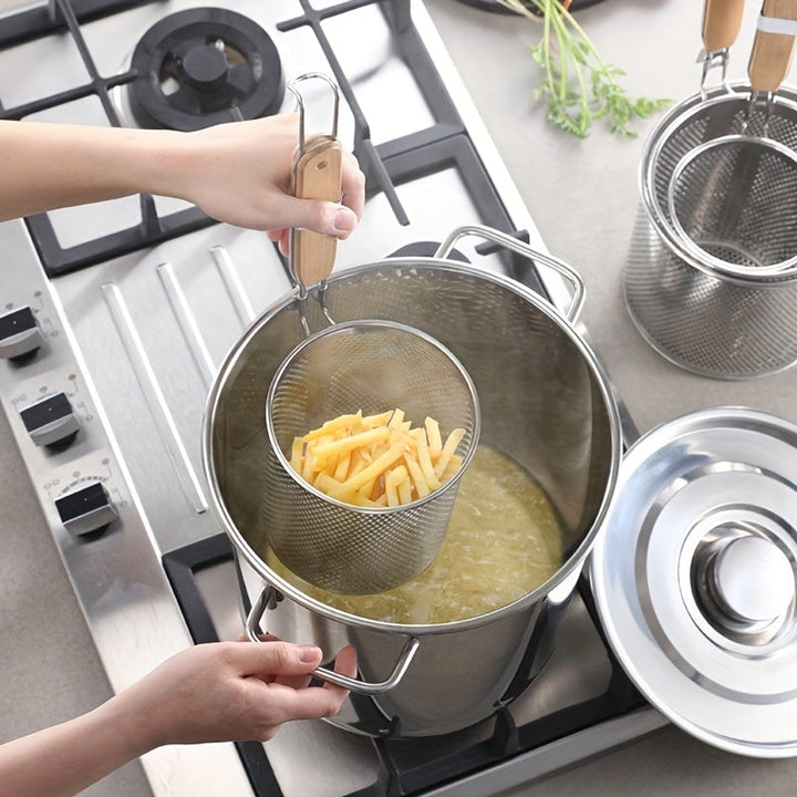 1 pza., Cesta de pasta de acero inoxidable con mango - Perfecta para blanquear, colar y servir espaguetis y fideos Accesorios de cocina