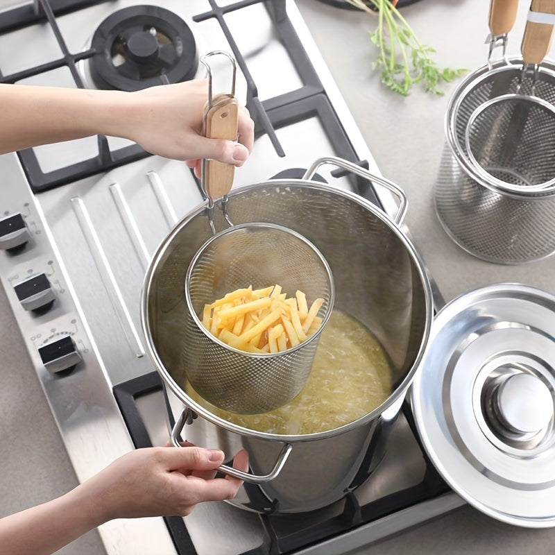 1 pza., Cesta de pasta de acero inoxidable con mango - Perfecta para blanquear, colar y servir espaguetis y fideos Accesorios de cocina
