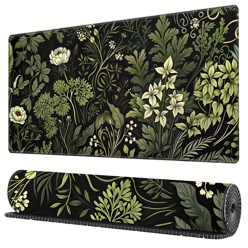 Botánica Felicidad, Alfombrilla de Escritorio Grande Verde Salvia Floral & Plantas - Antideslizante, Impermeable, Alfombrilla de Ratón para Juegos con Bordes Cosidos para Uso en Oficina y Hogar (69.85x29.97 cm)