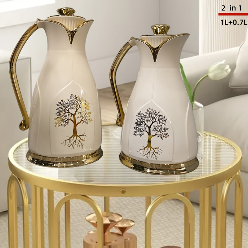 Botella de termo de plástico de 1.0L+0.8L, de venta caliente, aislamiento al vacío, revestimiento interior de vidrio, para café, té, leche
