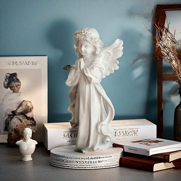 2 estatuas de ángel de resina, estilo retro con acabado blanco, decoración versátil para interiores y exteriores, ideal para decoración del hogar y Pascua, no requiere electricidad, acentos serenos para jardín y habitación, diseño elegante
