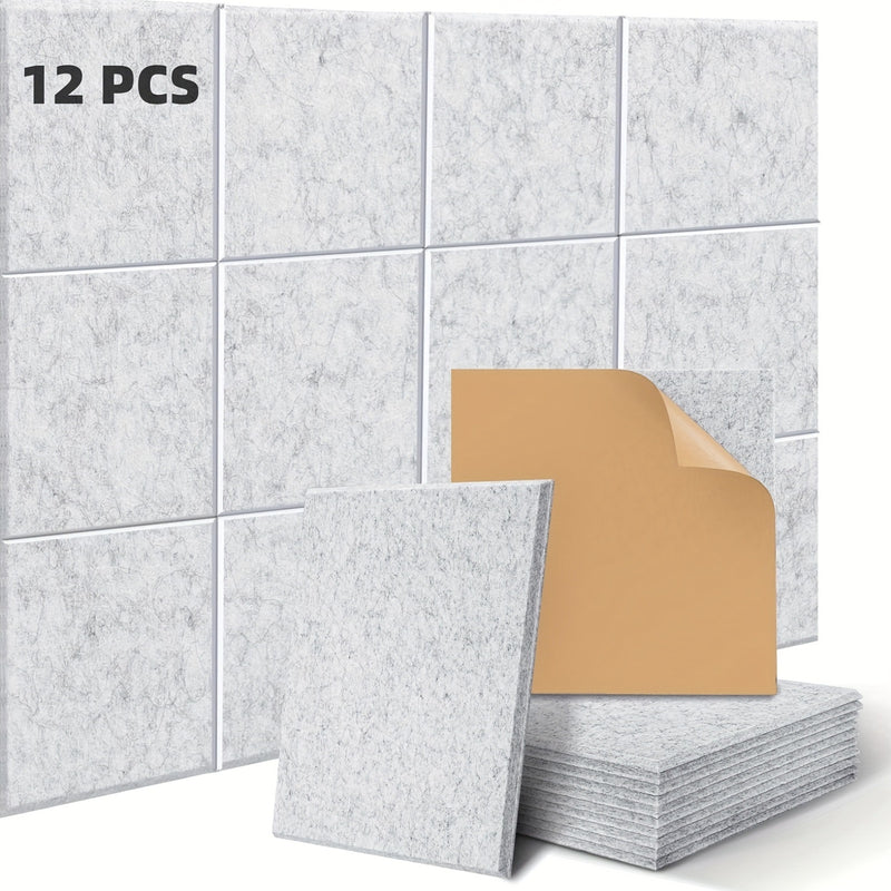Panel acústico de alta densidad de 12 piezas autoadhesivas en gris plateado de 30*30*0.9cm, ideal para salas de reuniones, paredes y techos de oficinas, estudios de grabación, estudios vocales, salas de juegos, cines, tratamiento acústico y paneles de ai