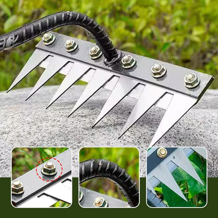 Rastrillo de jardín de mano de acero al carbono de 8 dientes - Diseño ergonómico de alta resistencia para la eliminación de malezas, cultivo del suelo y suelteción - Fácil de instalar, rastrillo de metal duradero para agricultura y uso de jardín, herrami