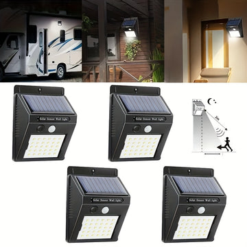 Luces de Pared Solares con Sensor de Movimiento 30LED, IP44, Lámpara Solar Exterior de 800mAh para Jardín y Garaje