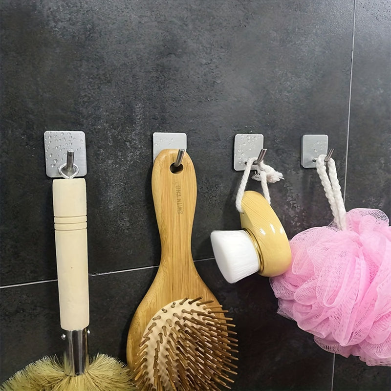 5/21pcs Ganchos Adhesivos de Acero Inoxidable, Ganchos de Pared Fuertes Sin Taladro para Baño, Cocina, Puerta, Ganchos para Toallas y Abrigos de Alta Resistencia, Estilo Contemporáneo, Ganchos de Utilidad