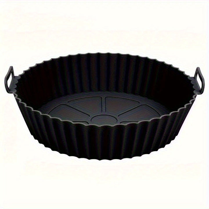 1 pieza de sartén circular de aire con 8 pulgadas con revestimiento de silicona - Diseño reutilizable, antiadherente, fácil de limpiar para cocina en casa, fritura saludable sin aceite, duradera y fácil de limpiar, perfecta para aperitivos, alas de pollo