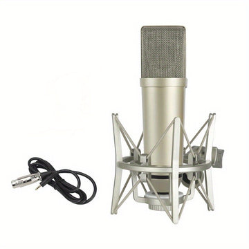 Microfono de Condensador Profesional U87 para Grabación | Reducción de Ruido de Alta Definición + Soporte Antivibraciones | Herramienta Universal para Grabación y Transmisión en Vivo