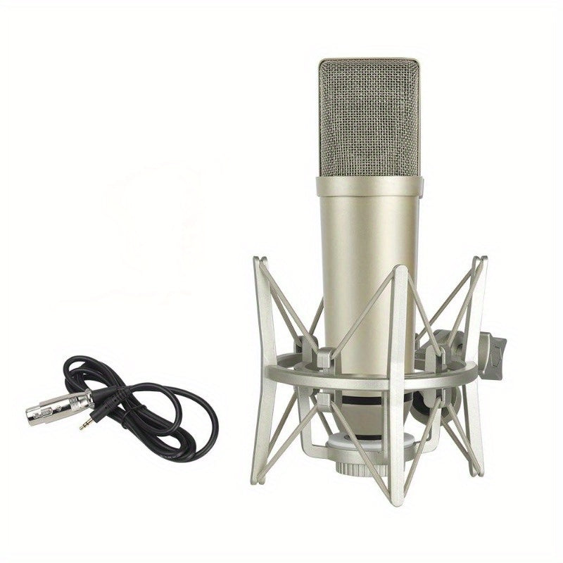 Microfono de Condensador Profesional U87 para Grabación | Reducción de Ruido de Alta Definición + Soporte Antivibraciones | Herramienta Universal para Grabación y Transmisión en Vivo