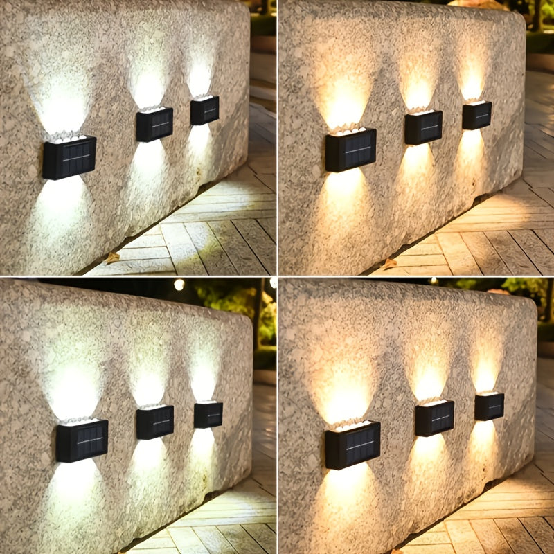 Luces de Pared Exteriores con Energía Solar y 10 LED, Iluminación Decorativa Impermeable para Jardín y Villa con Sensor de Movimiento, Iluminación Arriba/Abajo, Batería de 600mAh, Construcción Plástica para Patio y Jardín, Luces Solares para Exterior