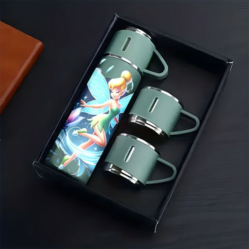 Juego de 1 termo de acero inoxidable Disney Tinker Bell de 17 oz, taza térmica a prueba de fugas con 3 tazas para bebidas frías y calientes, suministros para viajes de negocios y escuela LHB03211