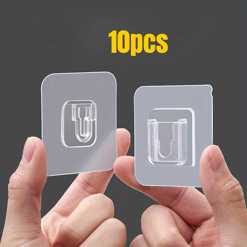 10pcs Ganchos Adhesivos de Plástico Transparente Modernos, Soporte de Regleta de Pared con Hebilla de Encaje, Sujeción Sin Taladro para Organización de Baño y Puertas, Ganchos de Utilidad de Fácil Instalación