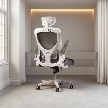 Silla ejecutiva para hogar y oficina con marco ajustable, inclinación manual, malla cómoda y transpirable, sin cojín, base giratoria de 360° con 5 ruedas disponibles en 3 colores.