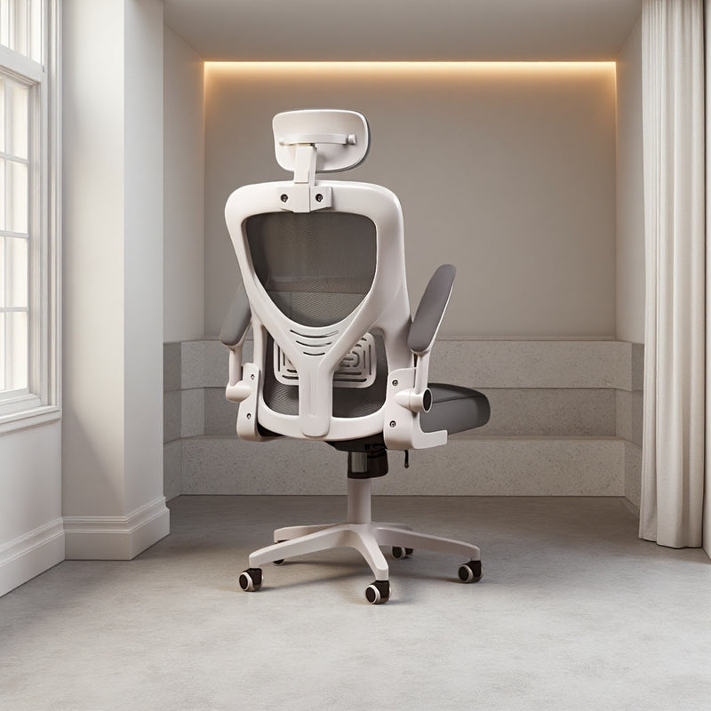 Silla ejecutiva para hogar y oficina con marco ajustable, inclinación manual, malla cómoda y transpirable, sin cojín, base giratoria de 360° con 5 ruedas disponibles en 3 colores.