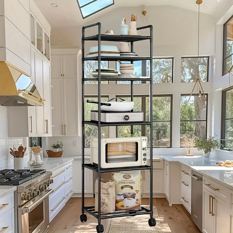 Carrito de almacenamiento metálico multinivel con ruedas, diseño reforzado y resistente para organizar cocina, sala, balcón y baño