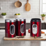 2 Piezas de Recipientes para Alimentos de Acero Inoxidable | Reutilizables para Café, Especias y Granos | Tapa Flip Antirrotura | Sello Transparente Rojo | Libre de BPA para Café, Azúcar, Té y Frijoles