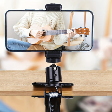 Soporte para Smartphone con Cabezal de Guitarra Giratorio 360° - Abrazadera Ajustable, Soporte para Transmisiones en Vivo y Grabación, Material PE Negro, Compatible con Escritorio y Uso con Trípode, Fotografía Móvil|Soporte Versátil para Smartphone|Mater