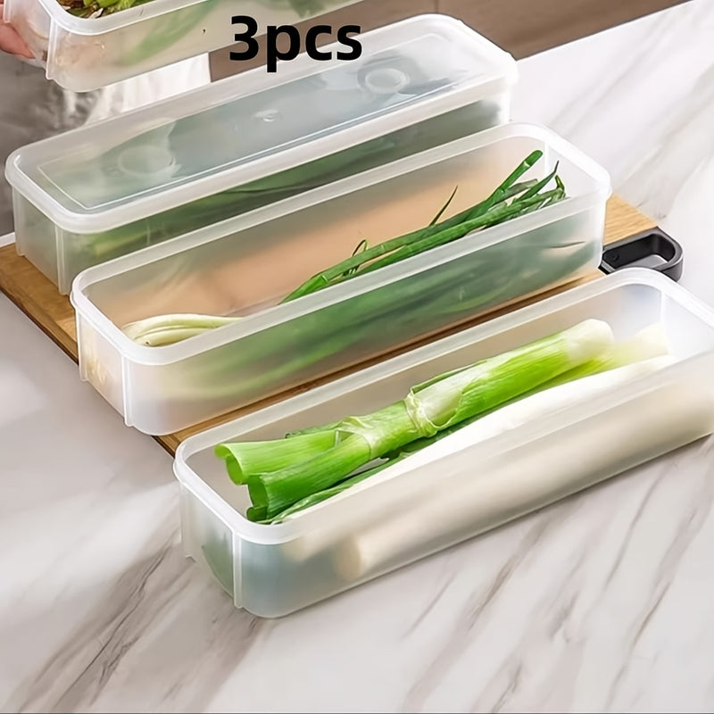 3pcs Contenedores de Almacenamiento de Alimentos de Plástico Transparente con Tapas Abatibles - Reutilizables, Cajas Cuadradas Multipropósito para Productos Frescos, Fideos, Cebollas, Ajos y Más - Seguros para Lavado a Mano, Almacenamiento de Verduras