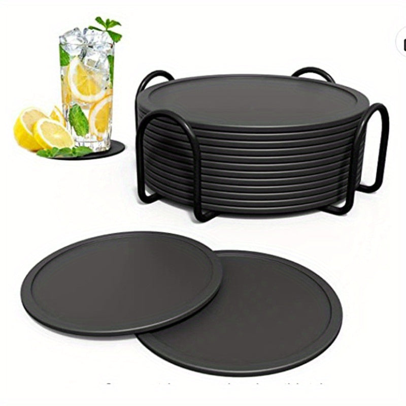 6 posavasos premium de silicón negro, antideslizantes y duraderos, fáciles de limpiar - Ideales para proteger superficies del calor, grasa y manchas de agua - Perfectos para bares en casa, restaurantes y uso doméstico (Soporte no incluido)