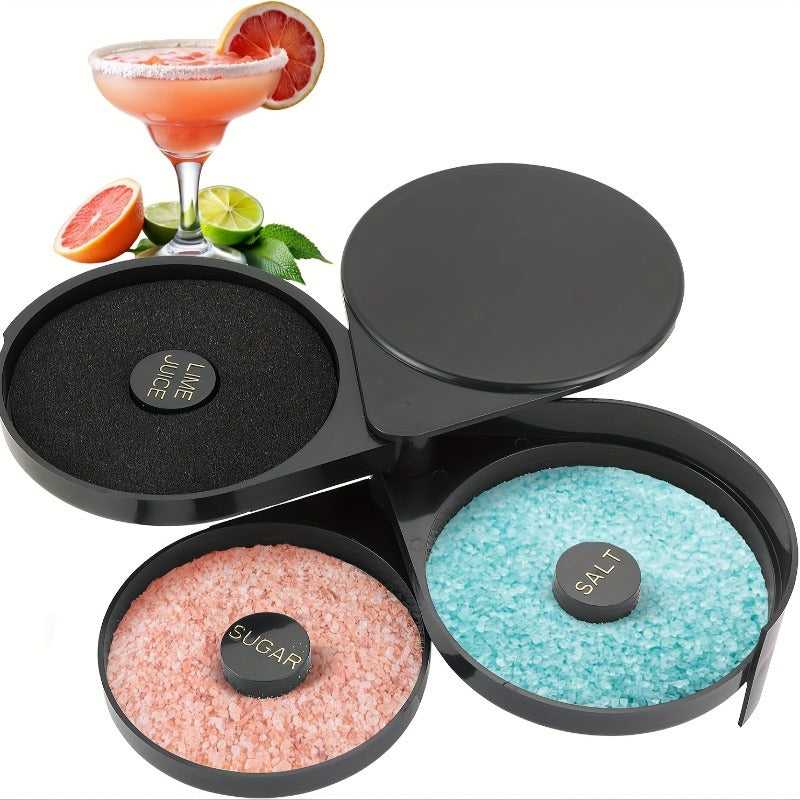 1Pc, Herramientas de barman de 3 niveles, Contenedores de vidrio de sal y azúcar de plástico de 3 capas, Con soportes para especias, Diseñados para margaritas y bebidas mezcladas, Equipo de barman.