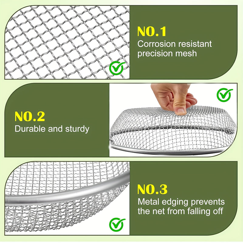 Cedazo de tierra con mango redondo - Cesta de malla metálica galvanizada de alta calidad, resistente a la corrosión y duradera para la eficiente eliminación de tierra, piedras y desechos - Fácil de usar, herramienta esencial para el jardinería con diseño