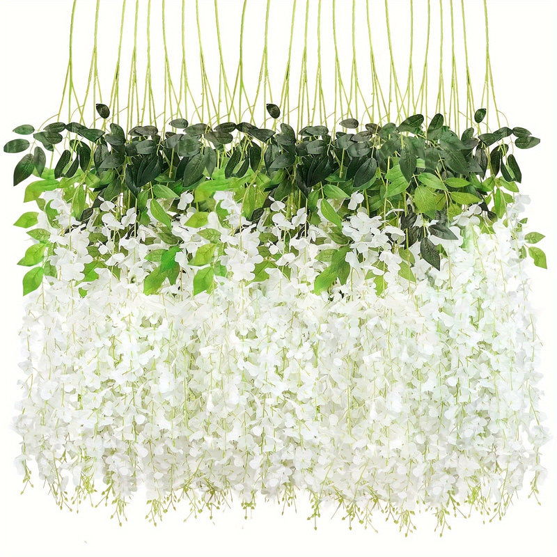24 piezas, flores artificiales, decoración de glicina para Navidad, boda, fiesta, jardín del hogar, exterior, hotel, comercial, decoración colgante