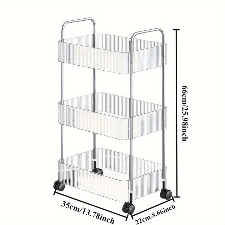 Carro de Almacenamiento Acrílico Multifuncional con Ruedas Giratorias de 360° - Apto para Todas las Estaciones, Capacidad para 10 Artículos, Organizador Transparente para Oficina, Dormitorio, Baño y Cocina | Multiusos, Estante de Pie, con Tubos Metálicos