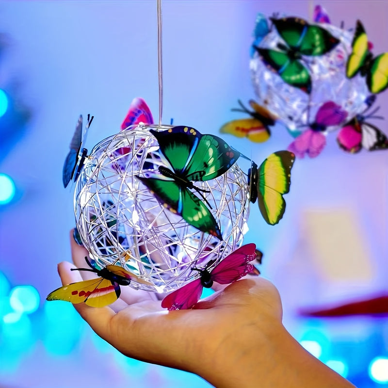 Lámpara colgante de mariposa solar - Diseño de farol de mariposa, adecuado para luces de jardín LED al aire libre, alimentado por energía solar, sin control remoto, IP65