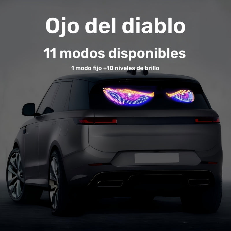 2 piezas de luces LED para retrovisores de coche con ojos del diablo, alimentadas por USB, 11 modos, luces de ambiente para vehículos frescas y elegantes con acentos rojos, azules, verdes, amarillos, rosados y naranjas, ajuste universal para coches, cami
