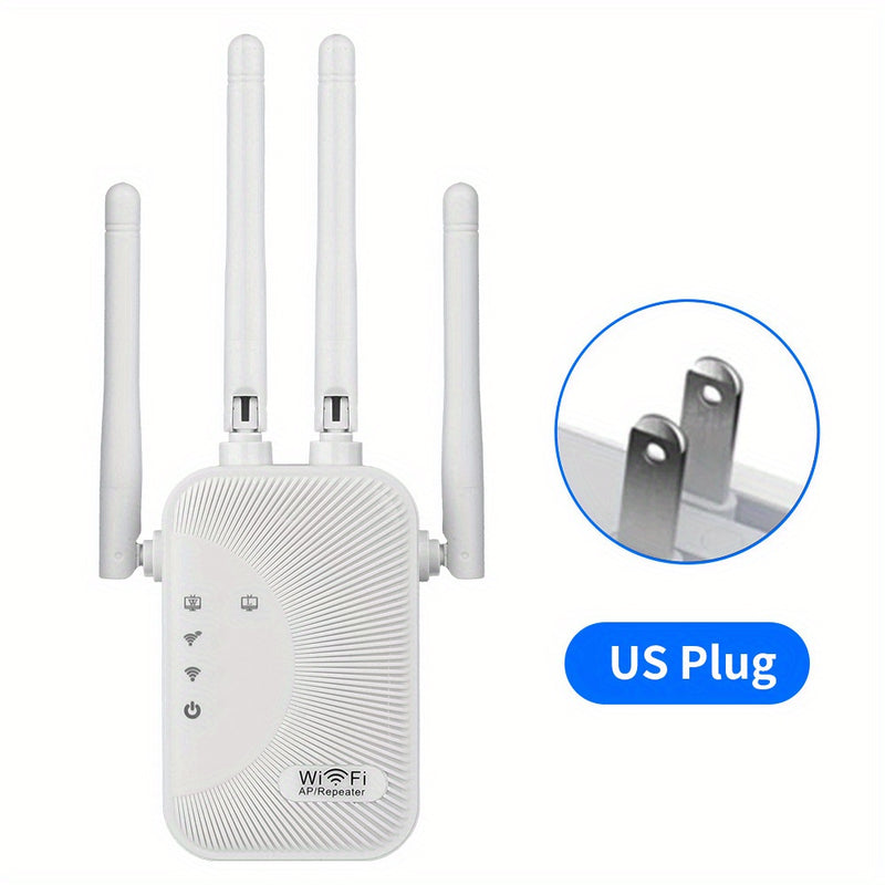 Amplificador de señal de WiFi, compatible con WIFI6, equipado con puerto Ethernet, con 4 antenas para cobertura de 360°, alcanzable hasta 11,000 pies cuadrados, adecuado para dispositivos de más de 35 pies cuadrados, haz clic para configurar el repetidor