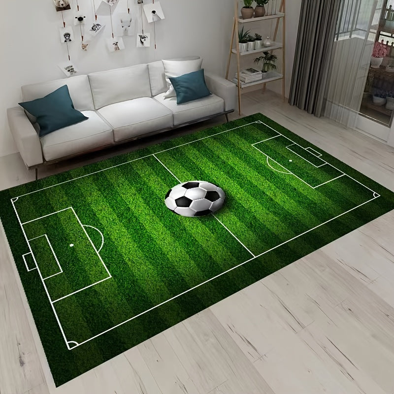Alfombra de césped con diseño 3D de campo de fútbol, 1 pieza, suave y cómoda, antideslizante y duradera, para dormitorio, sala, pasillo, entrada, baño, decoración del hogar y jardín, accesorios de primavera