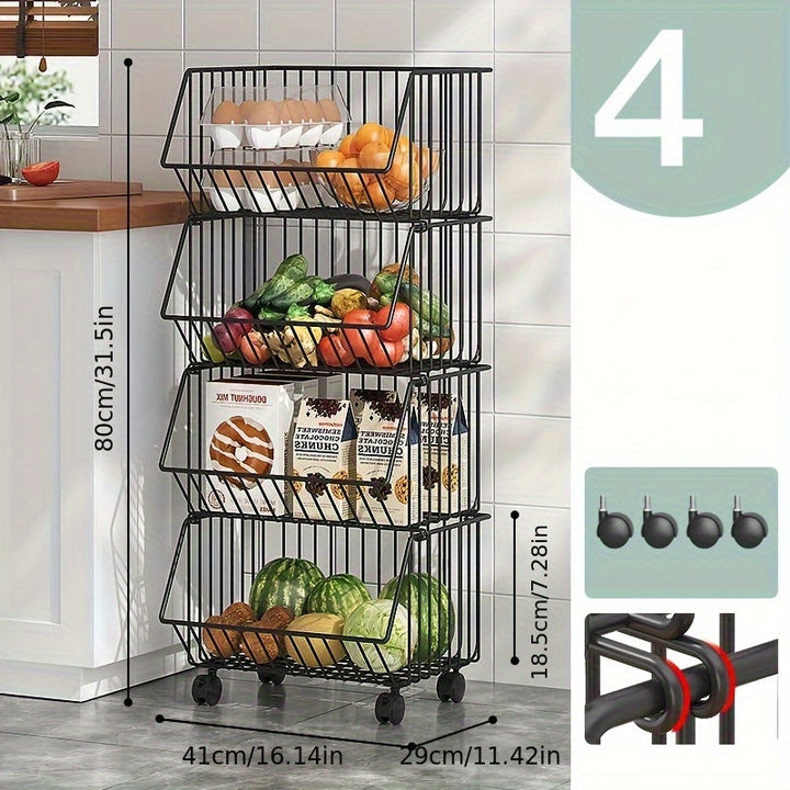 Carrito de almacenamiento metálico de varios niveles NLDD - Organizador de pie sin perforación con 3 estantes, 2 cajones y 2 bolsillos para cocina, baño o despensa - Organizador de mostrador que ahorra espacio para frascos, latas, utensilios, carrito de