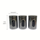 Tarros de Almacenamiento para Cocina, 3 Piezas en Acero Inoxidable con Ventana Transparente - Ideales para Café, Té y Granos - Organizador Redondo Reutilizable con Tapas Abatibles | Solución de Almacenaje Moderna | Utensilios de Cocina Duraderos