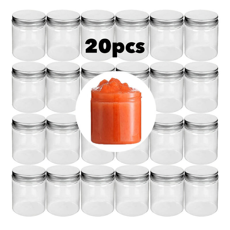 Paquete de 20 Contenedores Pequeños de Plástico con Tapas, 4 Onzas (aproximadamente 110g), Recipiente para Almacenamiento de Alimentos de Boca Ancha, Contenedores Vacíos Rellenables para Frutas Secas, Nueces, Miel y Condimentos