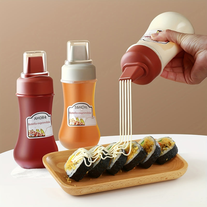 1pc Botella Ovalada de Plástico para Salsas, Solo Lavado a Mano, Libre de PVC, Dispensador de Condimentos de Cocina de Grado Alimenticio para Aderezo de Ensalada, Ketchup de Tomate, Miel, Mermelada - Uso Doméstico