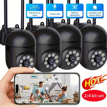 2/4 Paquetes de cámaras inalámbricas de seguridad para el hogar - Video Full HD 1080P, 2, 4G, alcance largo de WiFi, visión nocturna, monitoreo remoto APP, intercomunicador de voz bidireccional, detección de movimiento, alarma en tiempo real, adecuado pa