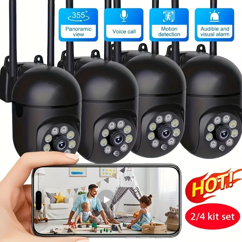 2/4 Paquetes de cámaras inalámbricas de seguridad para el hogar - Video Full HD 1080P, 2, 4G, alcance largo de WiFi, visión nocturna, monitoreo remoto APP, intercomunicador de voz bidireccional, detección de movimiento, alarma en tiempo real, adecuado pa