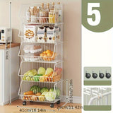 Carrito de almacenamiento metálico de varios niveles NLDD - Organizador de pie sin perforación con 3 estantes, 2 cajones y 2 bolsillos para cocina, baño o despensa - Organizador de mostrador que ahorra espacio para frascos, latas, utensilios, carrito de