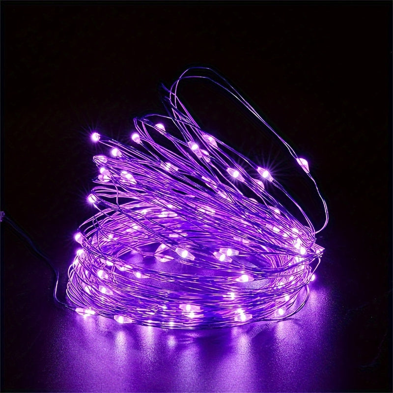 1 Paquete de Luces de Cuerda LED Solares para Exterior, Impermeable IP65, 8 Modos, Luces de Hadas Moradas para Árbol, Jardín, Navidad, Halloween, Día de Acción de Gracias, Día de San Valentín, Decoraciones de Bodas - Energizado por Energía Solar, Batería