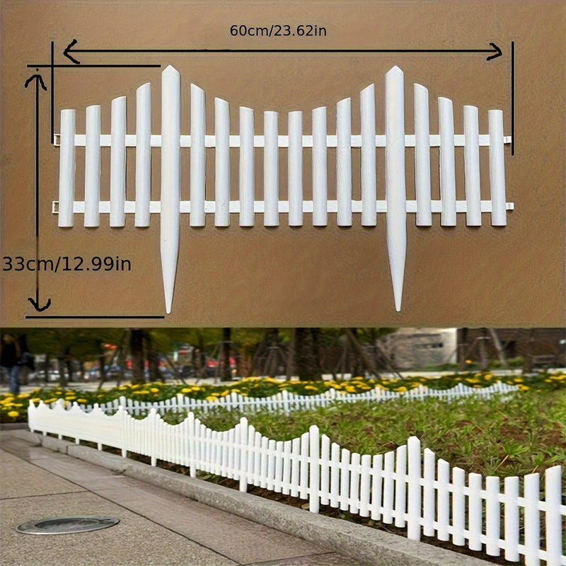 12 piezas de valla de jardín de plástico blanco - Borde duradero para césped y macetas, ensamblaje fácil, diseño resistente al tiempo, uso duradero, valla de piquete clásica para decoración de paisajes al aire libre, valla de borde de jardín | Diseño de