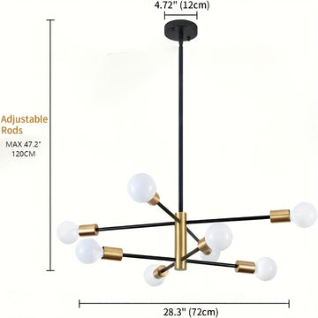 1 pza. de 8 cabezales o 6 cabezales, lámpara de araña de metal estilo loft, retro, hierro artístico, redonda, tipo satélite, para bares, restaurantes, salas, villas, luces de ingeniería, cabezal para lámpara E26-E27 sin foco