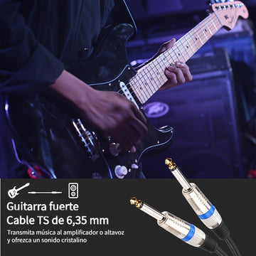 Cable de audio profesional i-zclive Mono 6.35mm a 6.35mm, doble capa blindada de cobre libre de oxígeno, carcasa de aleación de zinc, conectores bañados en oro, conector redondo macho a macho de 1/4" TS para guitarra eléctrica, bajo, altavoces - Cable Et