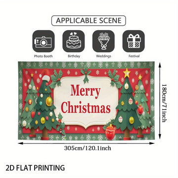 2D Banner de Puerta, 1 Pieza, Banner de Puerta Navideño Festivo - Diseño de Alce Rojo y Verde con Copos de Nieve, Texto "Feliz Navidad", Poliéster, Ideal para Decoraciones Navideñas, Jardín al Aire Libre y Fondos de Fiestas, Decoraciones Navideñas