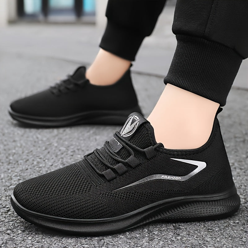 Zapatillas casuales transpirables para hombre - Ligero, antideslizante, con diseño trenzado sólido - Negro, ideal para aventuras al aire libre y entusiastas del fitness, calzado deportivo | Aspecto deportivo | Parte superior de malla transpirable, tejida