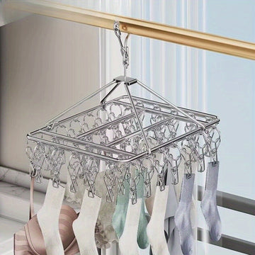 Organizador colgante de acero inoxidable resistente al viento con 20 clips, ideal para secar calcetines, ropa interior y calcetines navideños. Ahorro de espacio para colgar ropa y solución de secado, adecuada para el hogar y el dormitorio, estantes de se