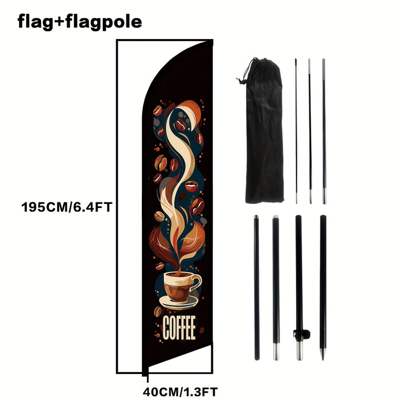1 Juego de Bandera de Pluma para Cafetería de 259.08 cm con Asta, Banderín de Poliéster para Decoración y Publicidad Exterior en Cafés