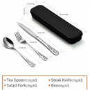 Juego de cubiertos de viaje personalizado de 4 piezas de acero inoxidable, cuchillo, tenedor, cuchara, con juego de cubiertos portátil, juego de cubiertos reutilizables de acero inoxidable, adecuado para acampar, hacer picnic, hacer senderismo, oficina,