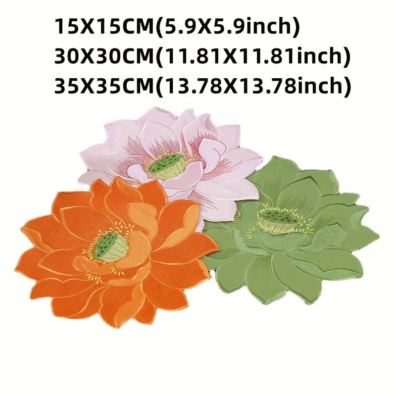 Camino de Mesa Bordado con Flores de Loto Elegante - Rojo Vivo, Blanco, Naranja, Rosa, Verde Mantel de Poliéster para Navidad, Fiestas, Bodas y Decoración del Hogar (15x15cm/30x30cm/35x35cm), Decoración Navideña