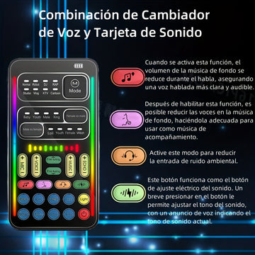 Kit portátil para podcast con cambiador de voz, 8 efectos de voz, ajuste de sonido, incluye micrófono de mano con cable, compatible con celulares y computadoras