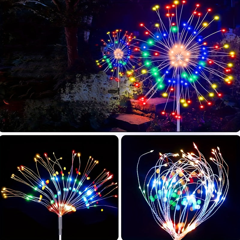Luces navideñas de jardín solares 4/2/1, luces de fuegos artificiales solares LED 120/240/60, luces exteriores solares de estallido de estrellas brillantes, decoración para patio trasero y porche, regalos, IP44, Luces para césped, ilumina tu jardín